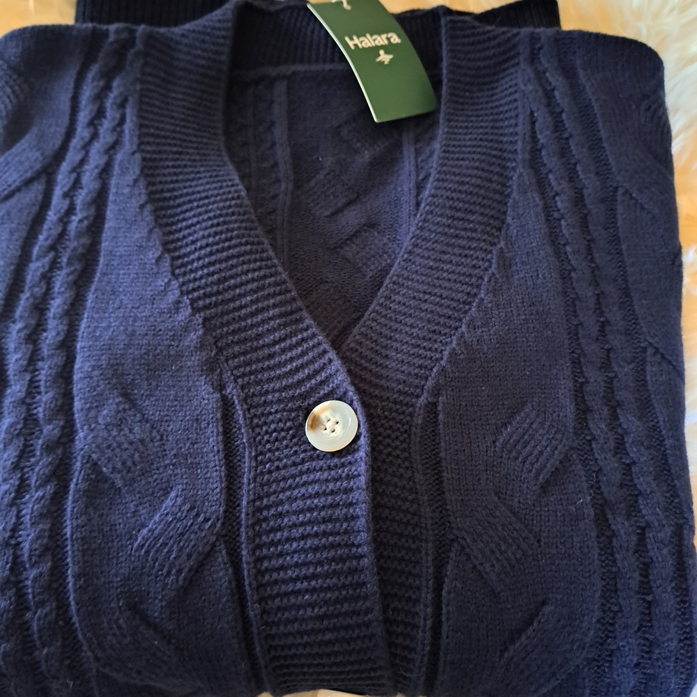 HALARA Women's Navy Cable Knit Cardigan